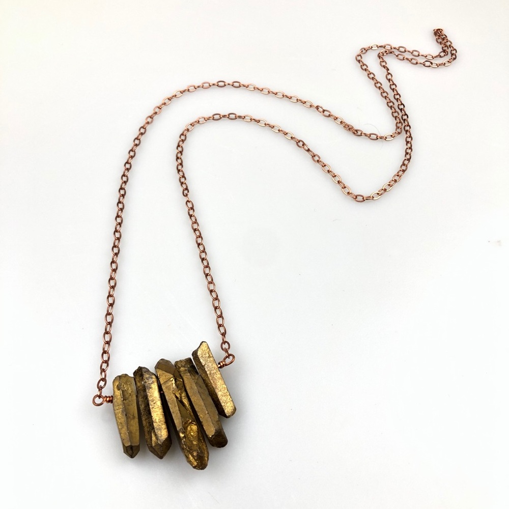 Gold Electroplated Quartz on Copper Chain Necklace